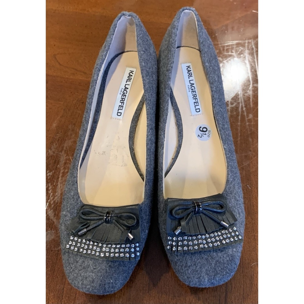 Karl Lagerfeld Paris Gray Wool Block Heel Womens Shoes Sz 9.5